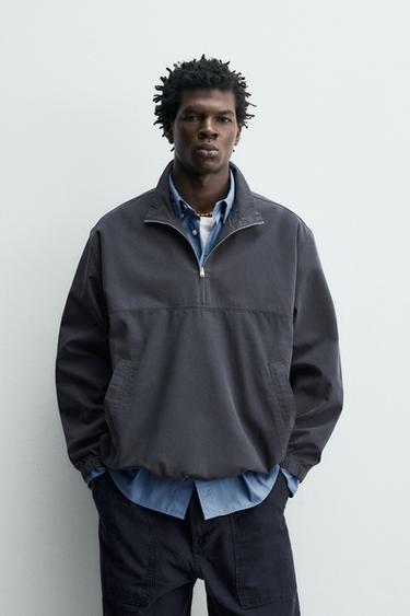 COTTON-LYOCELL QUARTER-ZIP OVERSHIRT - Anthracite grey by Zara