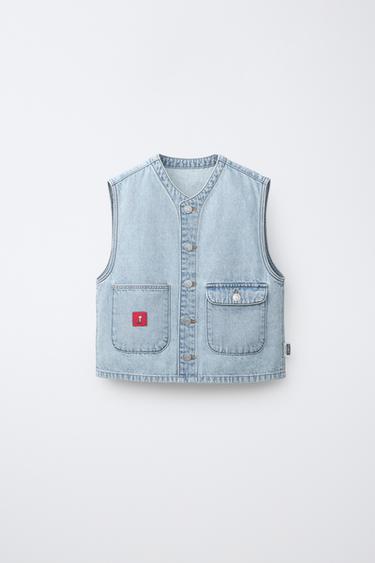 SNOOPY PEANUTS™ DENIM WAISTCOAT - Light blue by Zara