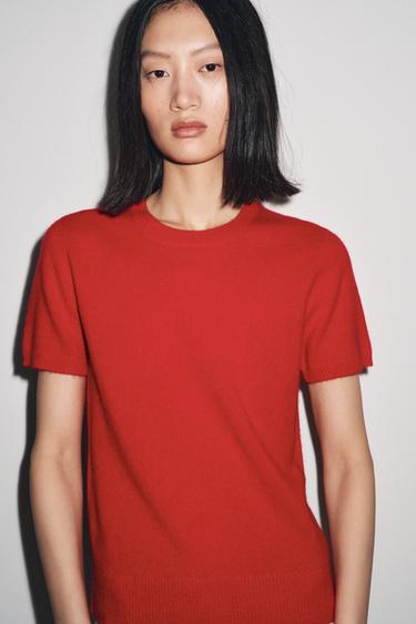 100% CASHMERE SHORT SLEEVE JUMPER - Red by Zara