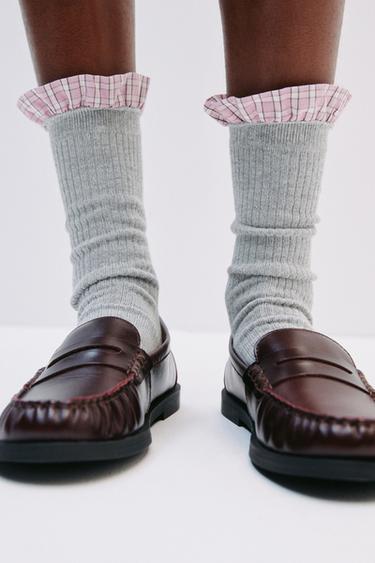 LEATHER LOAFERS - Burgundy Red by Zara