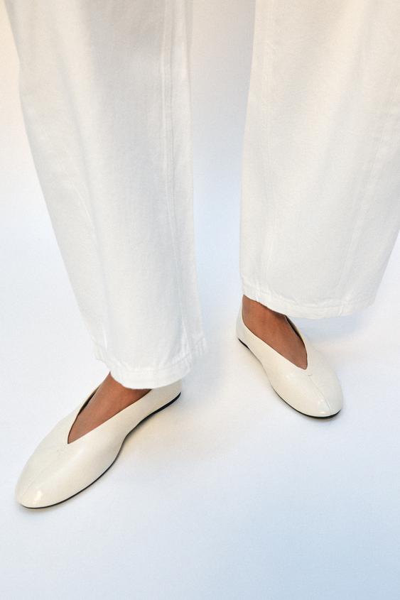 FLAT LEATHER BALLET FLATS - Ecru White by Zara - Image 0