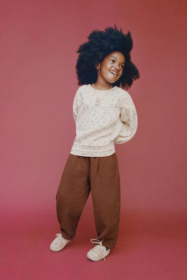 COTTON GAUZE BLOUSE WITH FLORAL PRINT - Beige by Zara