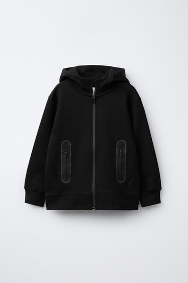 SPORTY INTERLOCK ZIP-UP HOODIE - Black by Zara
