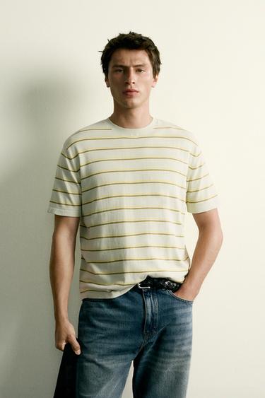 STRIPED REGULAR FIT KNIT T-SHIRT - Sea green by Zara