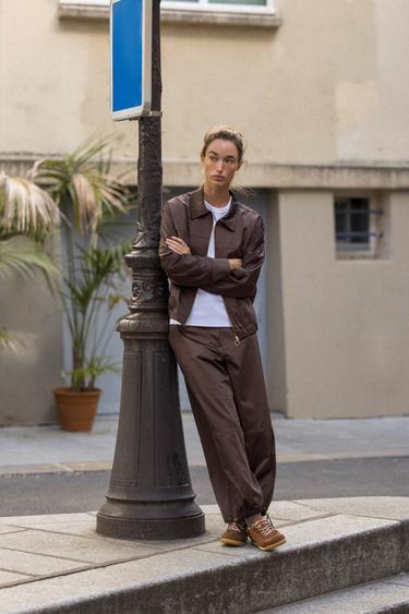 SATIN WIDE-LEG TROUSERS - Brown by Zara