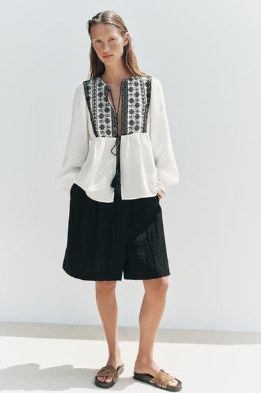 CONTRAST EMBROIDERY JACKET - Black / White by Zara - Image 0