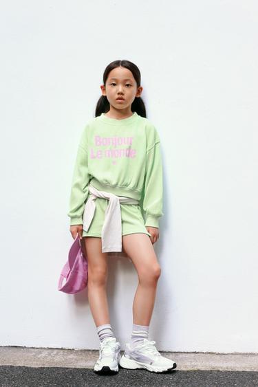 SLOGAN SWEATSHIRT AND BERMUDA SHORTS SET - Green by Zara