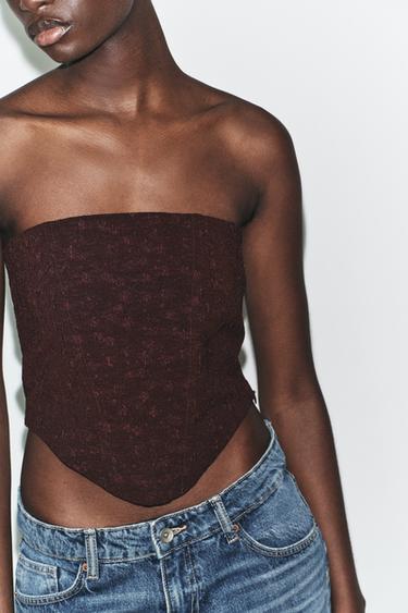 TEXTURED CORSETRY-INSPIRED TOP - Chocolate by Zara