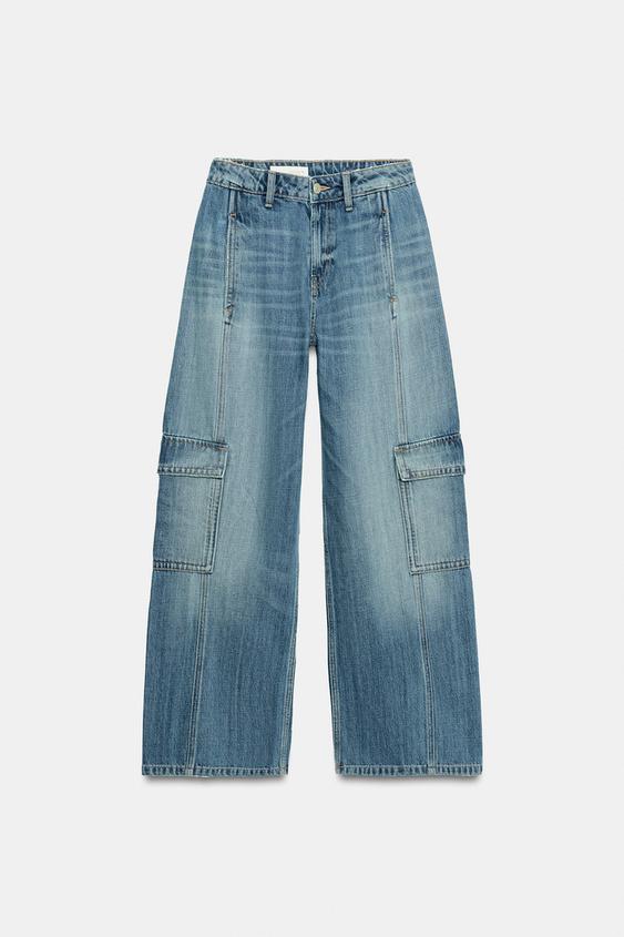 TRF MID-WAIST CARGO JEANS - Blue by Zara - Image 0