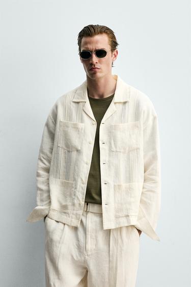 100% LINEN RELAXED FIT SHIRT WITH PLEATS - Oyster-white by Zara