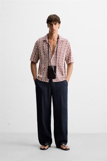 CROCHET TEXTURED SHIRT - White / Red by Zara