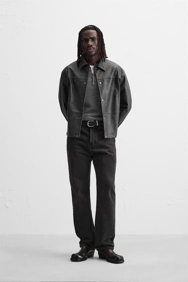 FADED LEATHER EFFECT JACKET - Black / Green by Zara - Image 0