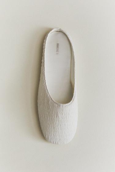 PLEATED SLIPPERS WITH LEATHER SOLE - White by Zara