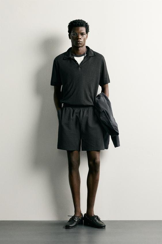 COMFORT SEERSUCKER REGULAR FIT BERMUDA SHORTS - Anthracite grey by Zara - Image 0