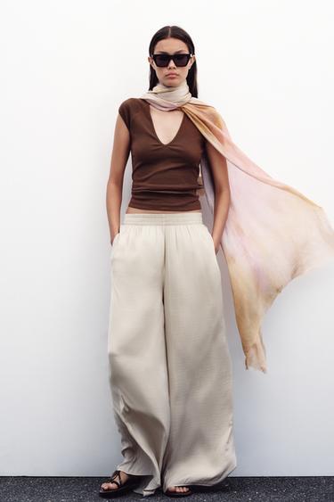 RIB V-NECK T-SHIRT - Chocolate by Zara