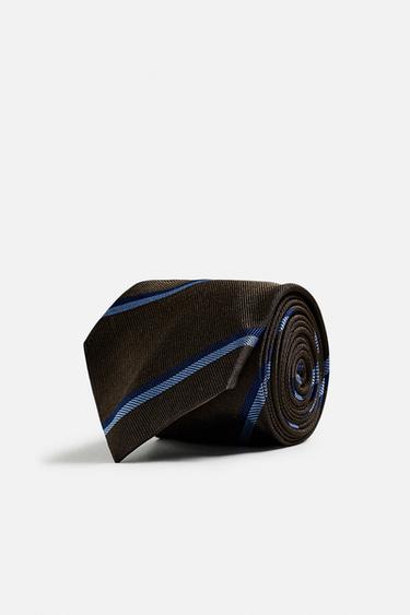 100% SILK STRIPED TIE - Navy blue by Zara