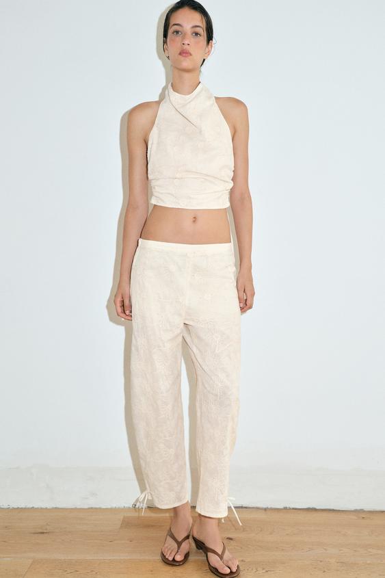 EMBROIDERED SEQUIN SAROUEL TROUSERS - Ecru by Zara - Image 0