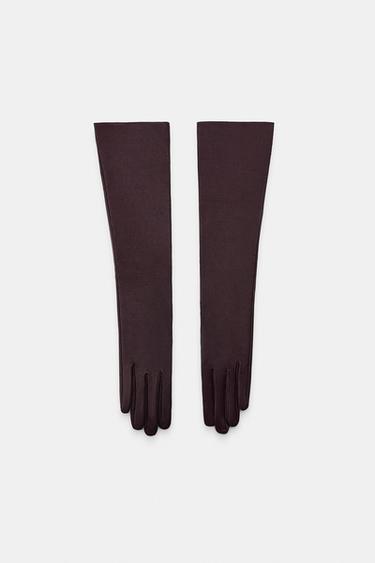 100% LEATHER LONG GLOVES - Burgundy by Zara
