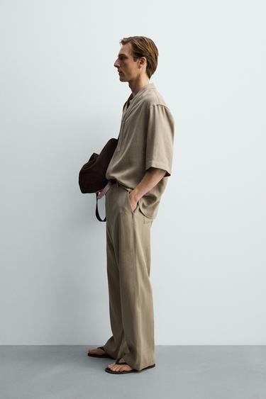 RELAXED FIT VISCOSE - HEMP TROUSERS - Mink by Zara