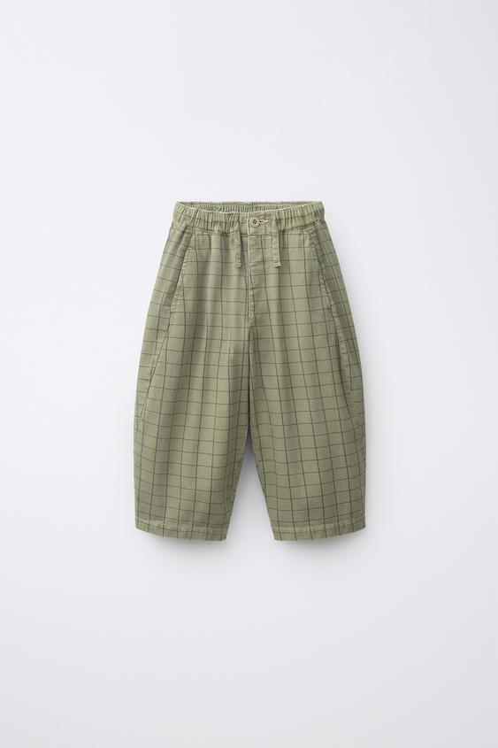 COMFY CHECK BAGGY TROUSERS - Mid-green by Zara - Image 0