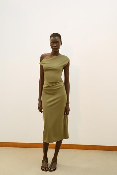 ASYMMETRIC MIDI DRESS - Olive green by Zara
