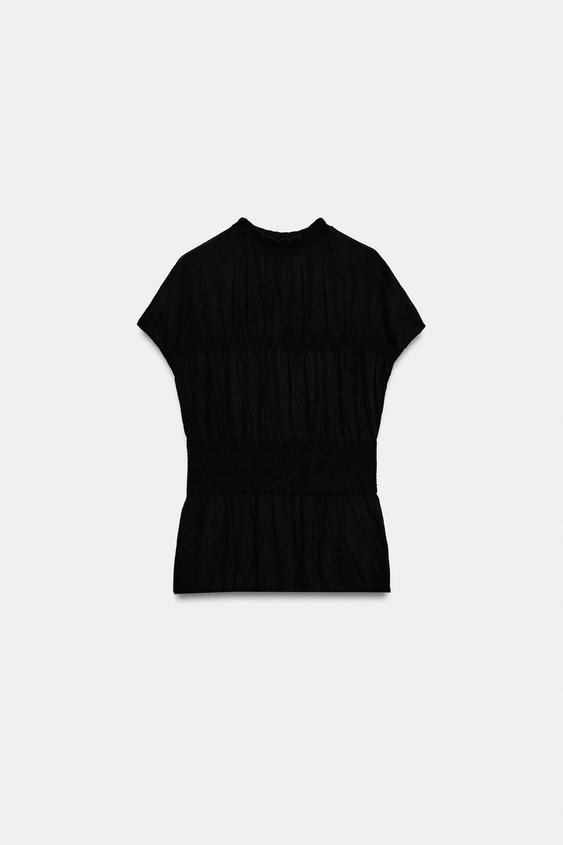 SMOCKED KNIT TOP - Black by Zara - Image 0