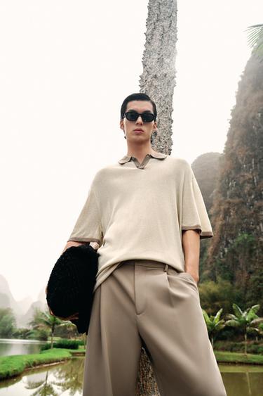 CONTRAST KNIT POLO SHIRT - Beige by Zara