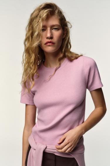 SHORT SLEEVE SOFT-TOUCH KNIT JUMPER - Mauve by Zara