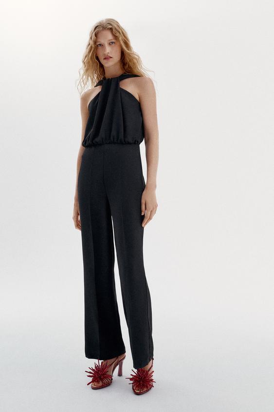 TWIST NECK FLARE JUMPSUIT - Black by Zara - Image 0