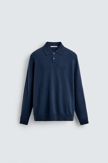 WOOL - CASHMERE KNIT POLO SHIRT - Mid-blue by Zara