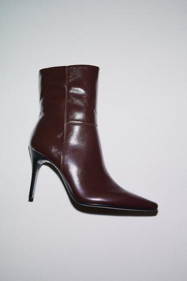 STILETTO HEEL ANKLE BOOTS - Burgundy Red by Zara