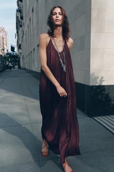 ZW COLLECTION LONG SATIN DRESS - Burgundy by Zara