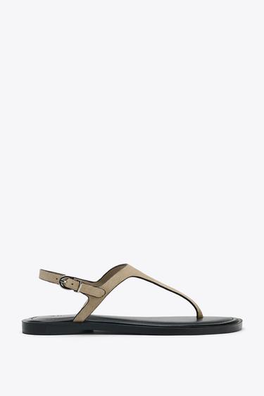 LEATHER BUCKLE-STRAP SANDALS - Sand Brown by Zara