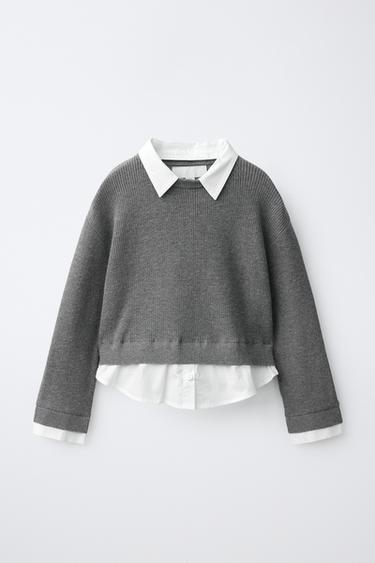 DETACHABLE COLLAR KNIT JUMPER - Grey by Zara