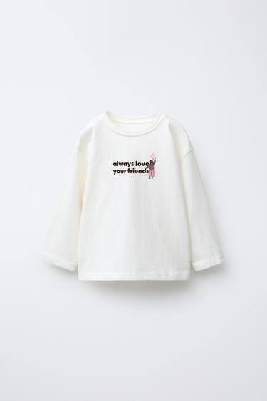 T-SHIRT WITH FLOCKED SLOGAN - Oyster-white by Zara