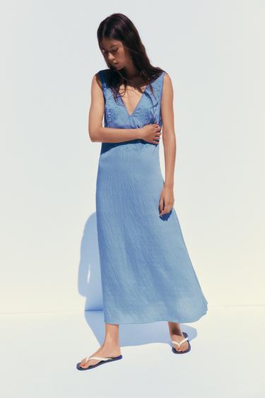 EMBROIDERED MIDI DRESS - Blue by Zara