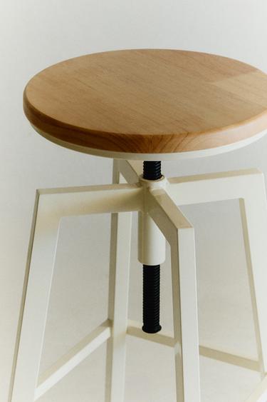 WOOD AND METAL SWIVEL BAR STOOL - Cream by Zara
