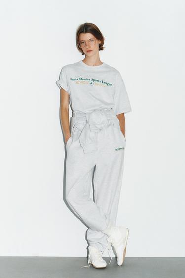 COTTON TROUSERS WITH TEXT PRINT - Grey marl by Zara - Image 0