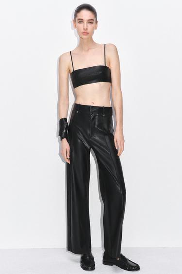 ZW COLLECTION TAILORED WIDE-LEG LEATHER-EFFECT TROUSERS - Black by Zara