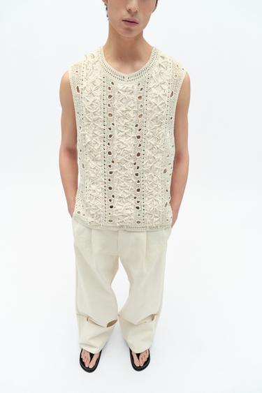 CROCHET TANK TOP WITH KNOTS X FANGLU LIN - Oyster-white by Zara