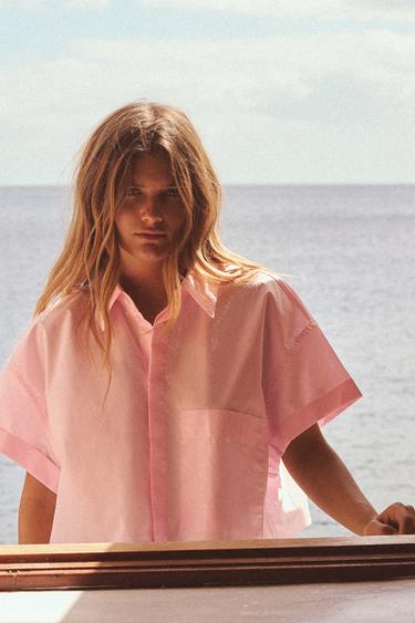 CROPPED POPLIN SHIRT - Light pink by Zara