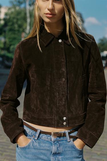 100% LEATHER SHORT JACKET - Dark brown by Zara