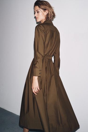 ZW COLLECTION POPLIN SHIRT DRESS - Dark khaki by Zara