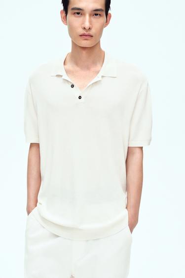 VISCOSE BLEND KNITTED POLO SHIRT - Oyster-white by Zara