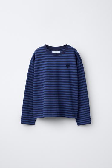 STRIPED T-SHIRT WITH EMBROIDERED HEART - Blue by Zara