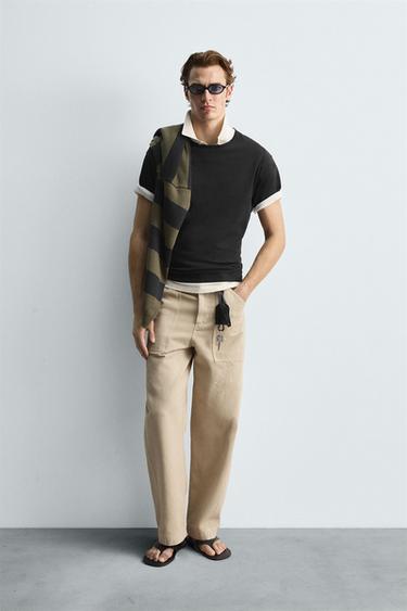 HEAVYWEIGHT RIBBED TRIM T-SHIRT - Anthracite grey by Zara - Image 0