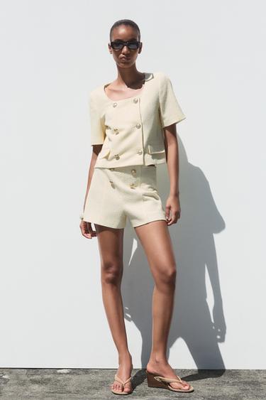 TEXTURED BERMUDA SHORTS WITH GOLD BUTTONS - Printed by Zara - Image 0