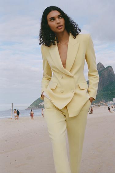 DOUBLE-BREASTED BLAZER WITH ELBOW PATCHES - Yellow by Zara