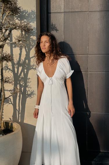 CHIFFON GODET MIDI DRESS - White by Zara