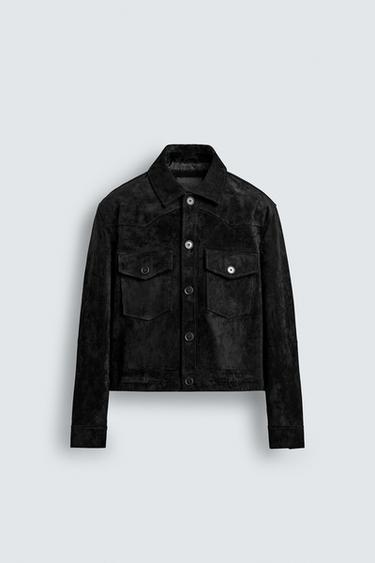 CROPPED SUEDE LEATHER JACKET - Black by Zara